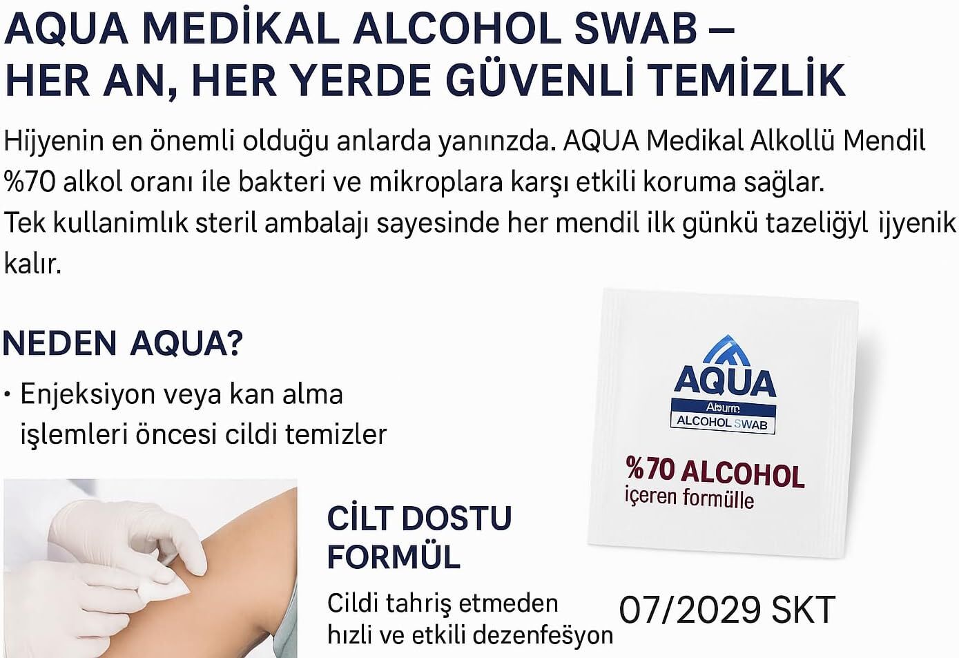 AQUA ALKOLLÜ MENDİL SWAB 100 ADET