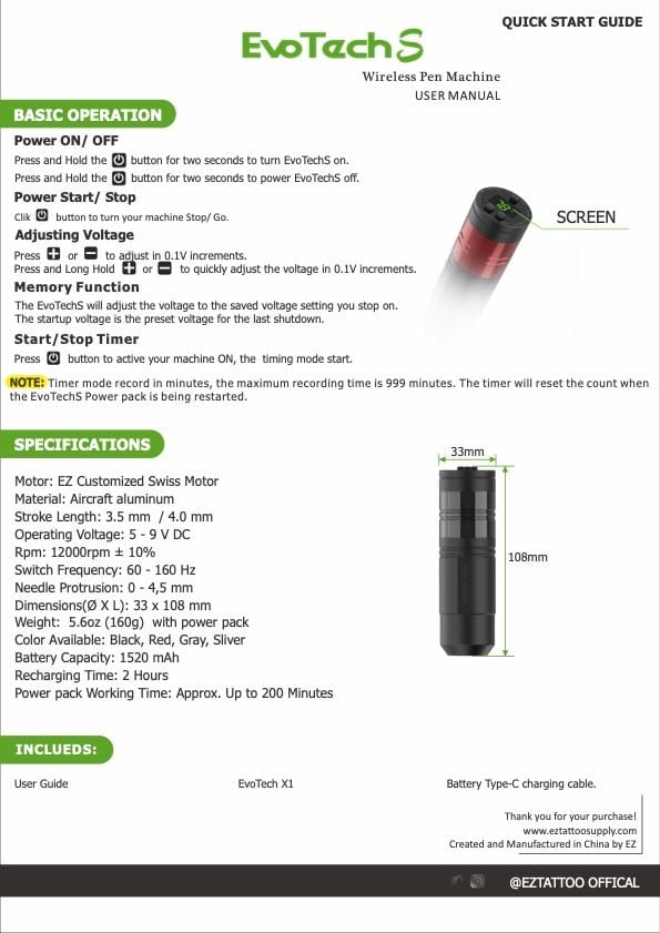 EZ EVOTECH S SARJI MINI PEN DÖVME MAKİNESİ KIRMIZI