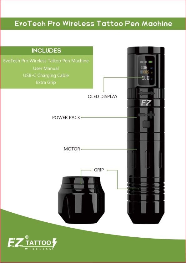 EZ EVOTECH PRO SARJI PEN DÖVME MAKİNESİ SİYAH