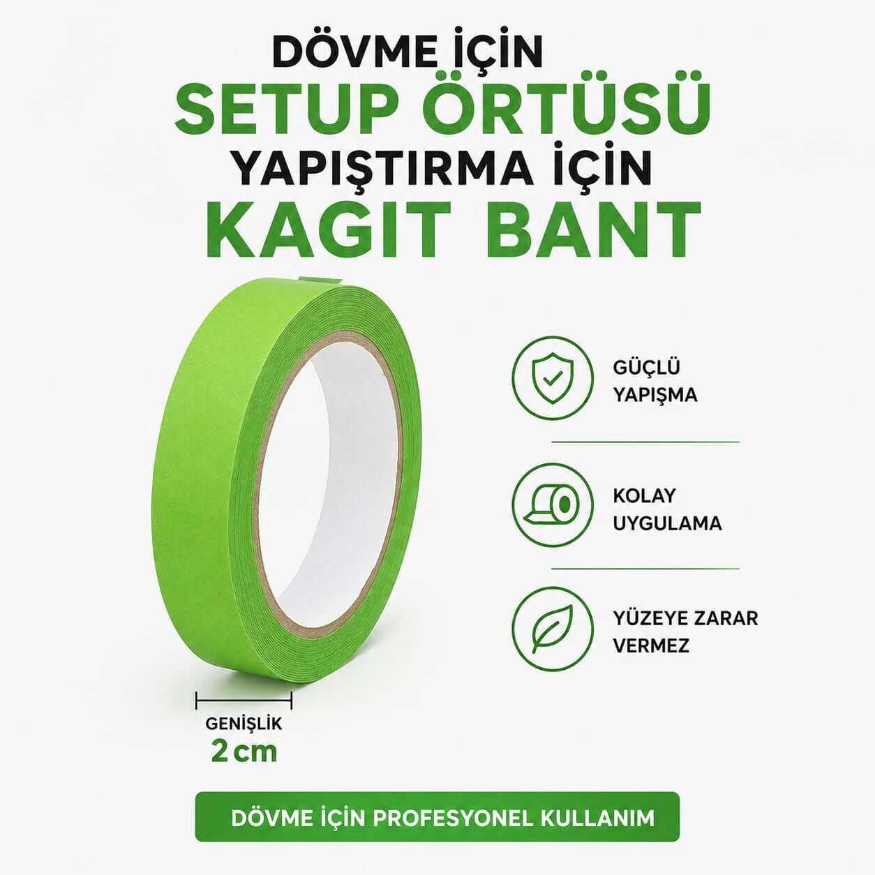 KAĞIT BANT YEŞİL 20MMX20MT
