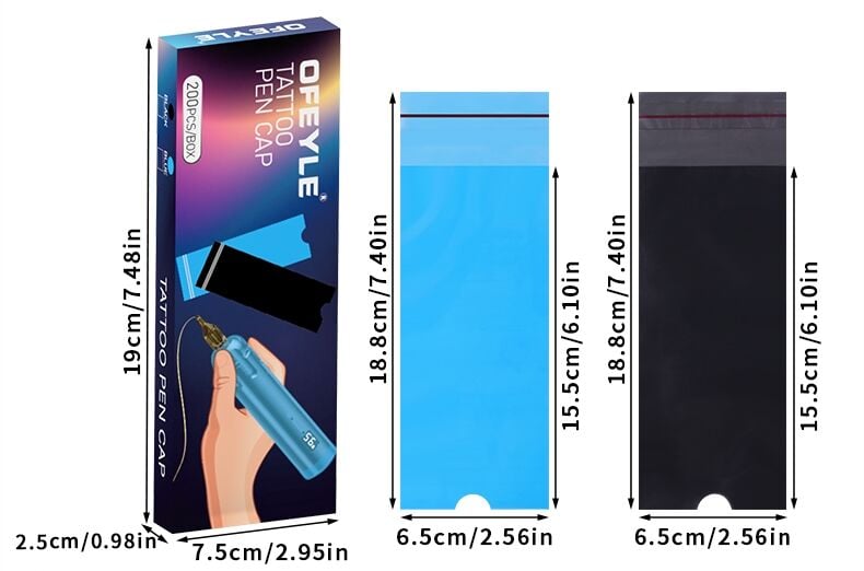 OFEYLE GENİŞ PEN DÖVME  MAKİNESİ KORUMA POŞETİ (200 adet) SİYAH