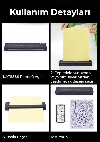 ATS886 TATTOO PRINTER ŞABLON YAZICISI SİYAH